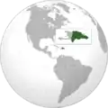 Island of Hispaniola (break out box) and the Dominican Republic (in green)