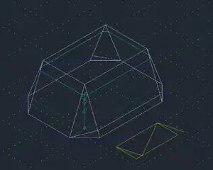 Isometric view of stretched OctoYurt compared to 6 foot human.