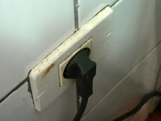 Photo of washing machine plug type F in outlet of the same type