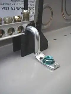 Neutral bonded to ground, as in a main service panel