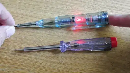 Voltage test screwdriver showing continuity function