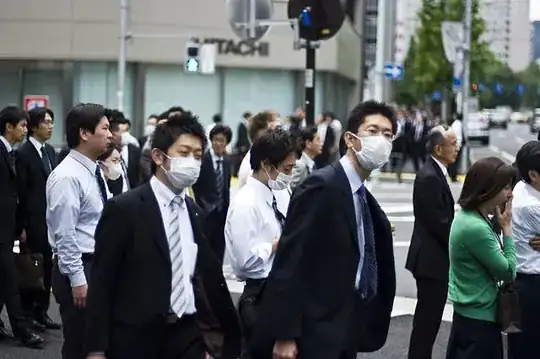 Japanese people with surgical face masks