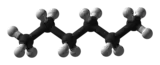 Ball and stick model of hexane