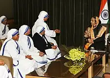 The President of India Smt. Pratibha Devisingh Patil, meeting the representatives of Missionaries for Charities from India, at Damascus, in Syria on November 28, 2010.