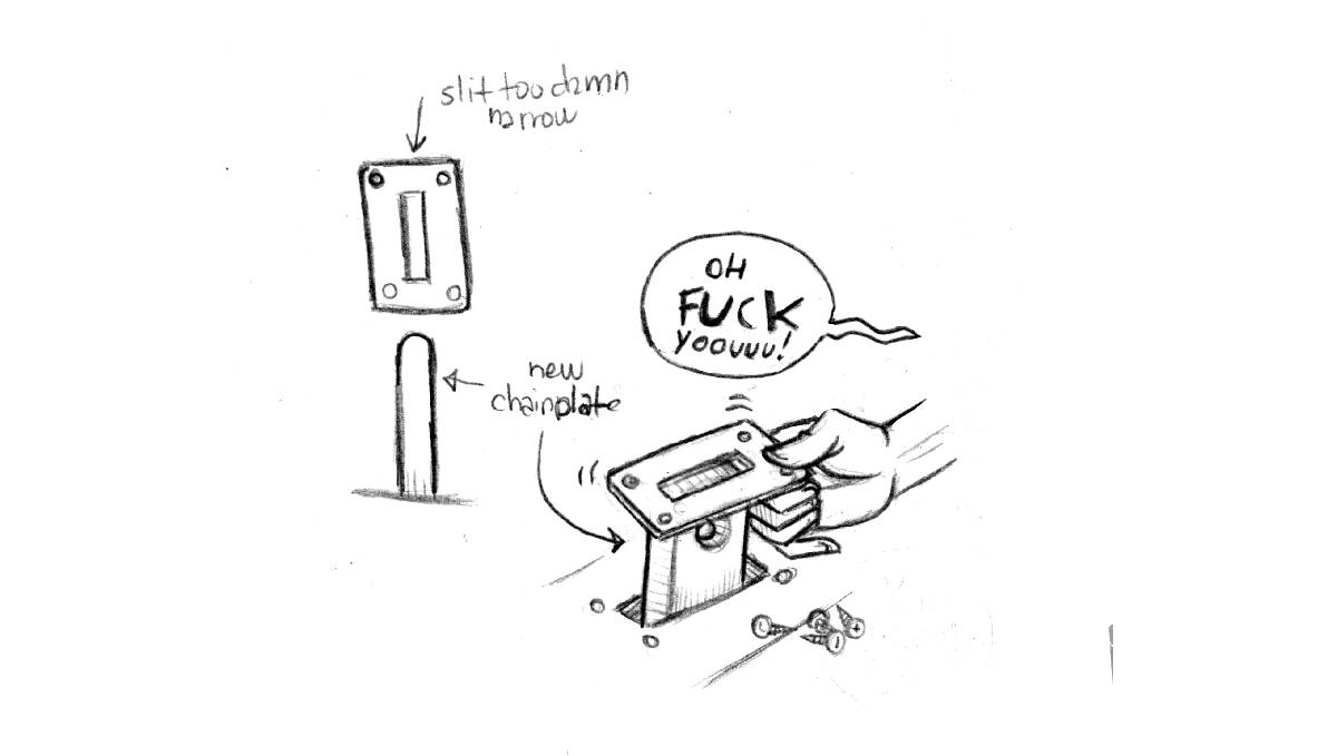 a drawing of us trying to install the backing plates and seeing that they dont fit