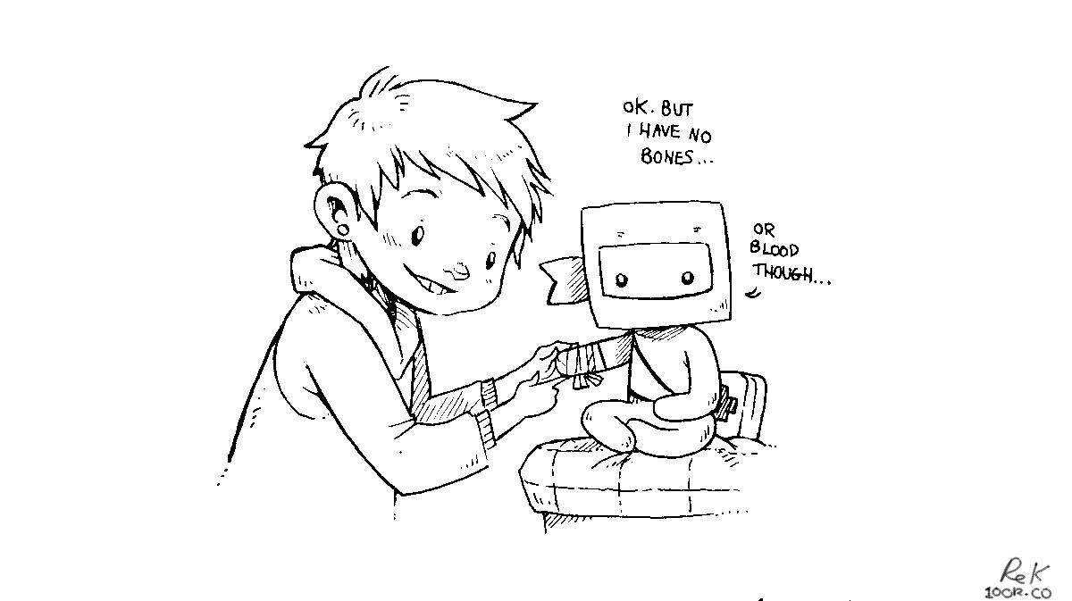 rek giving ninj first aid, ninj says: ok, but i have no bones, or blood.