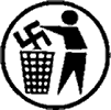 an icon featuring a person throwing the nazi swastika into the trash, where it belongs
