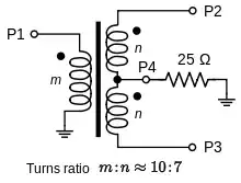 Schematic: hybrid transformer for a 50 Ω system