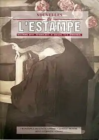 Cover page of Nouvelles de l'estampe n. 233-234 (mars 2011) with Alfredo Müller, "Femme lisant aux fleurs".  1897. Etching in colours 64,3 x 51,7&nbsp;cm. Exh. Vollard 1898. BnF, département des Estampes. Koehl E44