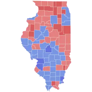 Map showing the composite partisan vote in the 1964 Illinois House of Representatives election in each county
