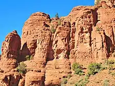 The chapel is surrounded by numerous sandstone formations