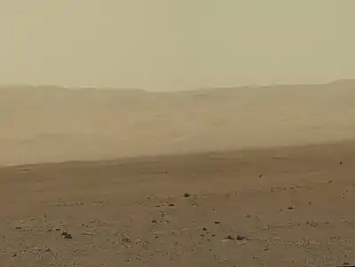 Gale Crater rim about 18 km (11 mi) North of the Curiosity rover (August 9, 2012).