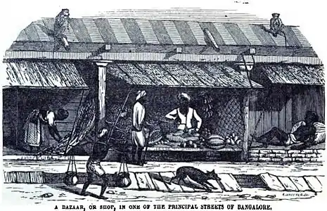 A Bazar, or Shop, in One of the Principal Streets of Bangalore (p. 97, 1856)
