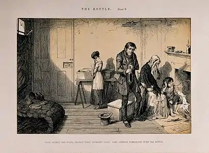 (5) Cold, misery and want destroy their youngest child: They console themselves with the bottle.