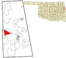 Location within Adair County and the state of Oklahoma