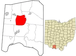 Location in Adams County and the state of Ohio.