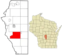 Location in Adams County and the state of Wisconsin.