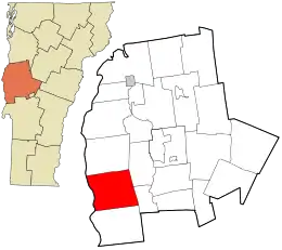 Location in Addison County and the state of Vermont.