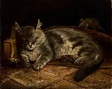 Sleeping Grey Cat and a Rat, 1864
