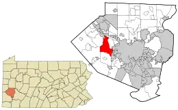 Location in Allegheny County and state of Pennsylvania