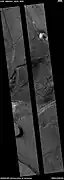 Wide view of Aram Chaos, as seen by HiRISE under the HiWish program.  The black strip is where data was not gathered.