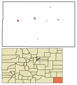 Location of Pritchett in Baca County, Colorado.