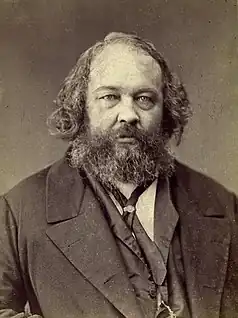 Image 9Russian anarchist Mikhail Bakunin opposed the Marxist aim of dictatorship of the proletariat in favour of universal rebellion and allied himself with the federalists in the First International before his expulsion by the Marxists (from History of socialism)