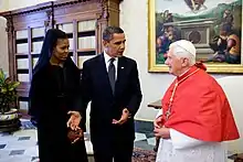 Image 20President Barack Obama and First Lady Michelle Obama meet with Pope Benedict XVI at the Vatican on July 10, 2009. (from Women in Vatican City)