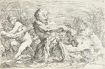 Battling Tritons (1660–61), 11.11 x 16.51&nbsp;cm.