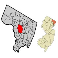 Location of Paramus in Bergen County highlighted in red (left). Inset map: Location of Bergen County in New Jersey highlighted in orange (right).
Interactive map of Paramus, New Jersey