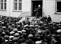 Björn Jónsson gives a speech to a gathering on 2 June 1908 regarding the autonomy of Iceland vis-à-vis Denmark. Iceland was then a Danish colony, gaining independence in 1944
