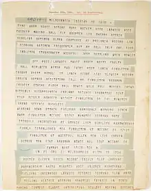 Photograph shows telegrams describing the events of the first day of the second test.