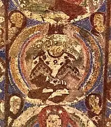 Buddha wearing a crown and cape. Painting in niche "I" at Bamiyan, 7th century CE.