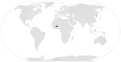 Map indicating locations of Burkina Faso and North Korea