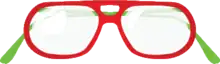 Glasses with a thick red and green frame