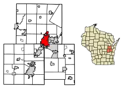 Location of Appleton in Outagamie, Calumet, and Winnebago Counties, Wisconsin