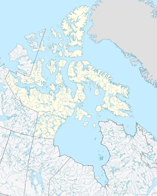 Map of Nunavut with a dot at the location of the Gulf of Boothia