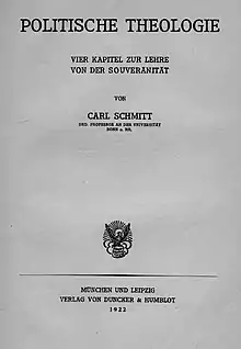 First-edition cover of the book Politische Theologie (Political Theology) by Carl Schmitt