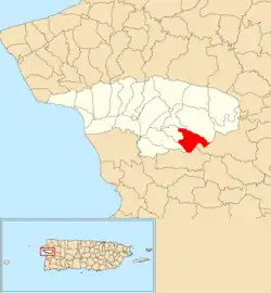 Location of Casey Arriba within the municipality of Añasco shown in red