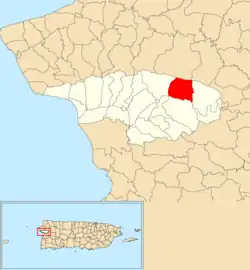 Location of Cerro Gordo within the municipality of Añasco shown in red