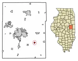 Location of Sidney in Champaign County, Illinois.