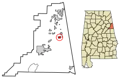 Location of Fruithurst in Cleburne County, Alabama.