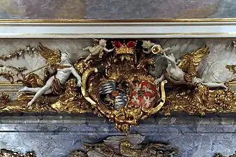 Rococo cartouche in the Cuvilliés Theatre, Munich, Germany, by François de Cuvilliés, 1751-1753