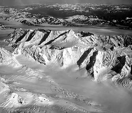 Columbia Peak (centered) with Mt. Defiant to left, from NW