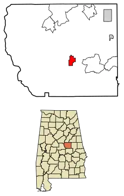 Location of Rockford in Coosa County, Alabama.