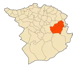 Map of Tlemcen Province highlighting Ouled Mimoun District