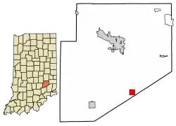 Location of Millhousen in Decatur County, Indiana.
