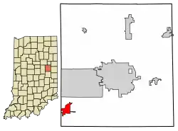 Location of Daleville in Delaware County, Indiana.
