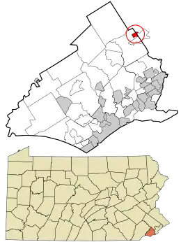 Location in Delaware County and the state of Pennsylvania
