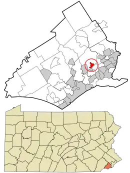Location of Delaware County (top) and of Delaware County in Pennsylvania (bottom)